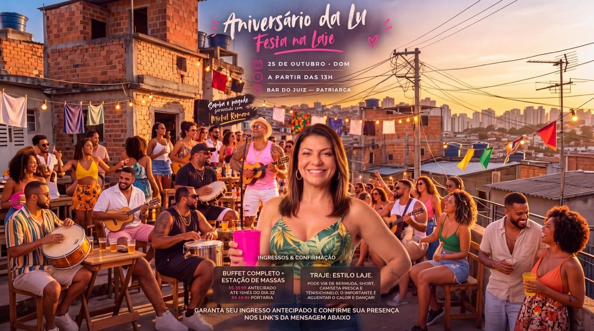 Imagen de la fuente — ANIVERSÁRIO DA LU: FESTA NA LAJE | 25/10-DOM | BAR DO JUIZ PATRIARCA