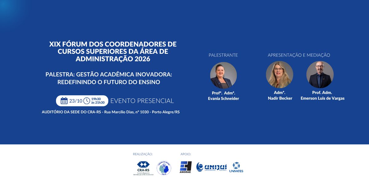 Afbeelding van de bron — XIX FÓRUM DOS COORDENADORES DE CURSOS SUPERIORES DA ÁREA DE ADMINISTRAÇÃO E GESTÃO 2026