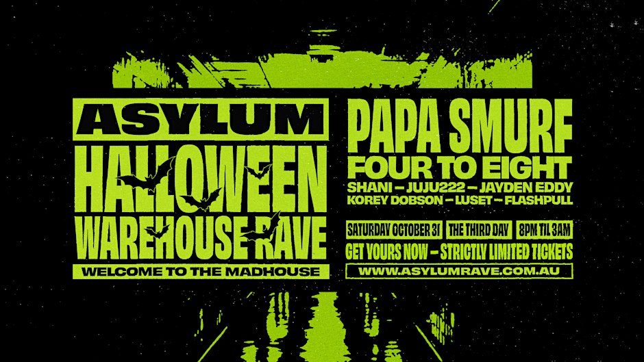 출처 이미지 — ASYLUM Halloween Warehouse Rave // Papa Smurf, Four To Eight, Shani + more