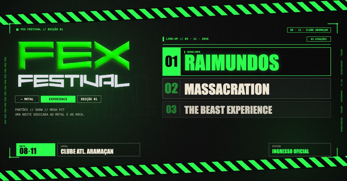 Imagem da fonte — Fex Festival no Aramaçan com Raimundos, Massacration e The Beast Experience (Tributo Iron Maiden) em Santo André