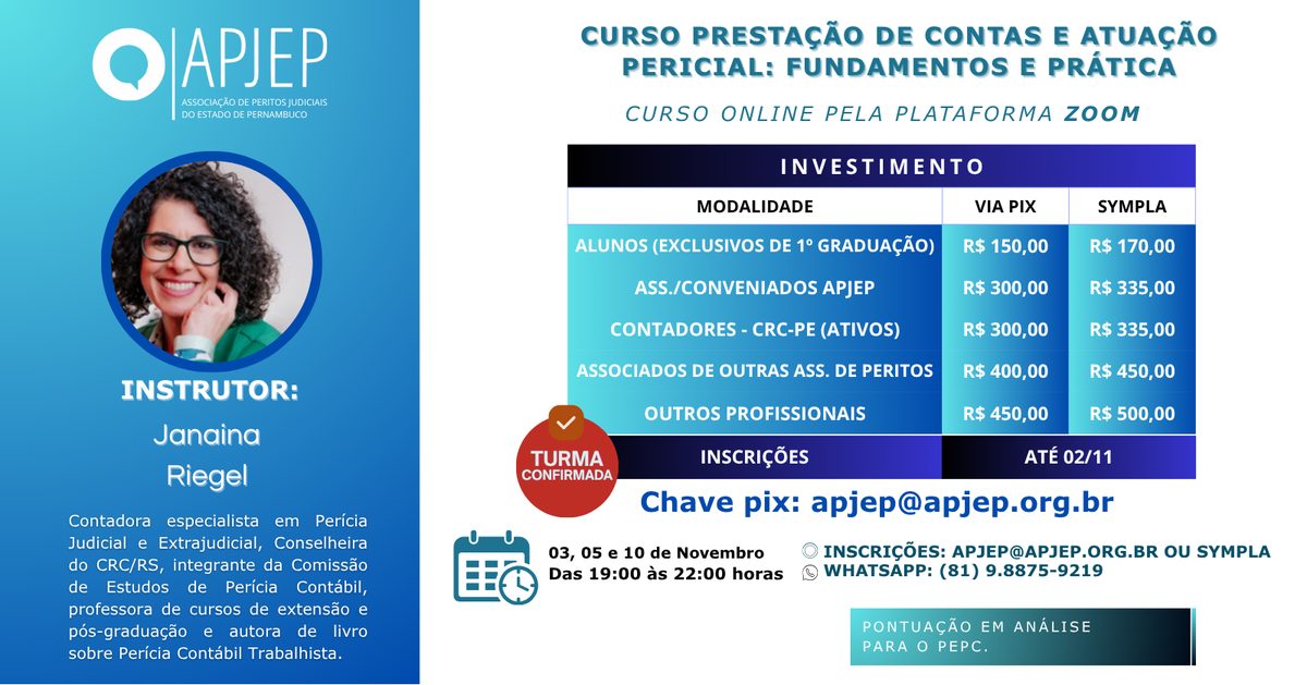 Imagem da fonte — ATENÇÃO CURSO ONLINE: CURSO PRESTAÇÃO DE CONTAS E ATUAÇÃO PERICIAL: FUNDAMENTOS E PRÁTICA