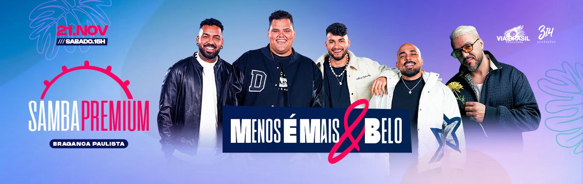 Source image — Belo — Agenda de shows 2026/2027 — Samba Premium Bragança Paulista - Menos É Mais + Belo em Bragança Paulista