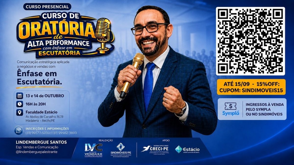 Imagem da fonte — Curso de Oratória de Alta performance com ênfase em Escutatória - Sindimóveis Pernambuco