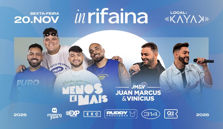 Imagen de la fuente — Grupo Menos é Mais — Agenda de shows 2026/2027 — Inrifaina em Rifaina