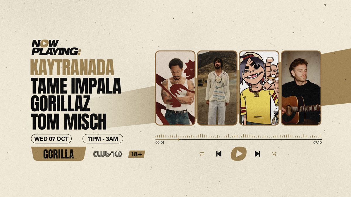 Imagem da fonte — NOW PLAYING: Kaytranada, Tame Impala, Gorillaz & Tom Misch