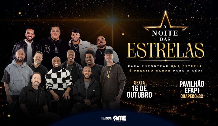 Imagem da fonte — Grupo Menos é Mais — Agenda de shows 2026/2027 — Noite das Estrelas - Menos É Mais e Turma do Pagode em Chapecó