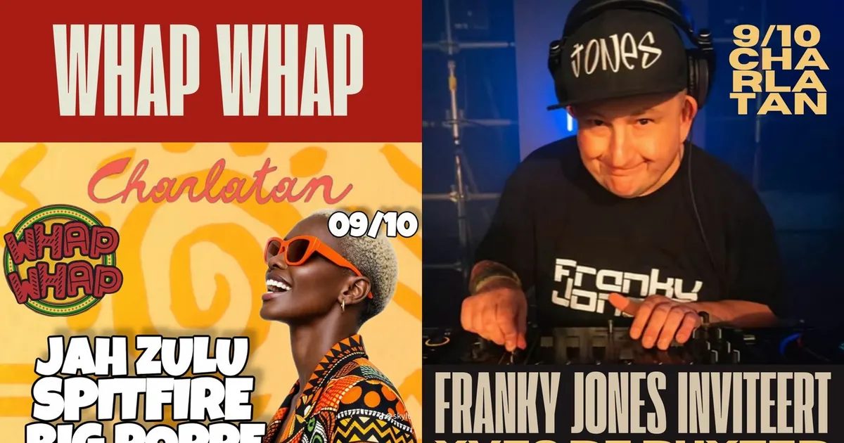 Source image — FRANKY JONES INVITEERT Tom Leclercq | WHAP WHAP — Franky Jones x Tom Leqlercq | Jah Zulu, Spitfire, Jens Poppe