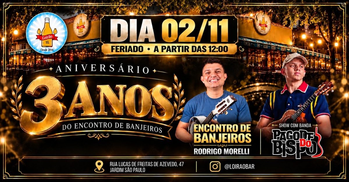 Imagen de la fuente — 3 Anos do Encontro de Banjeiros Rodrigo Morelli e Show com Thiago Bispo e Banda