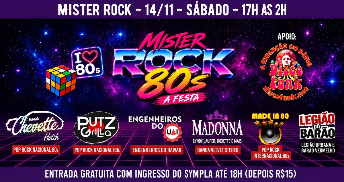 출처 이미지 — 14/11 - Mister Rock 80s - A Festa: Putz Grilla, Made in 80, Chevette Hatch, Engenheiros e mais